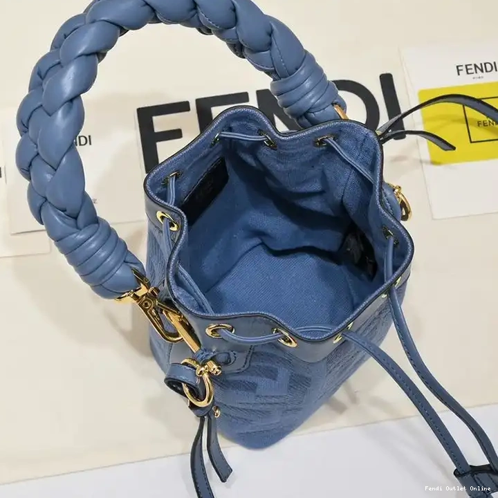 Cheap Handle Motif In Canvas with Blue Fendi Bag Woven Mon Tresor Mini Bucket FF 0616